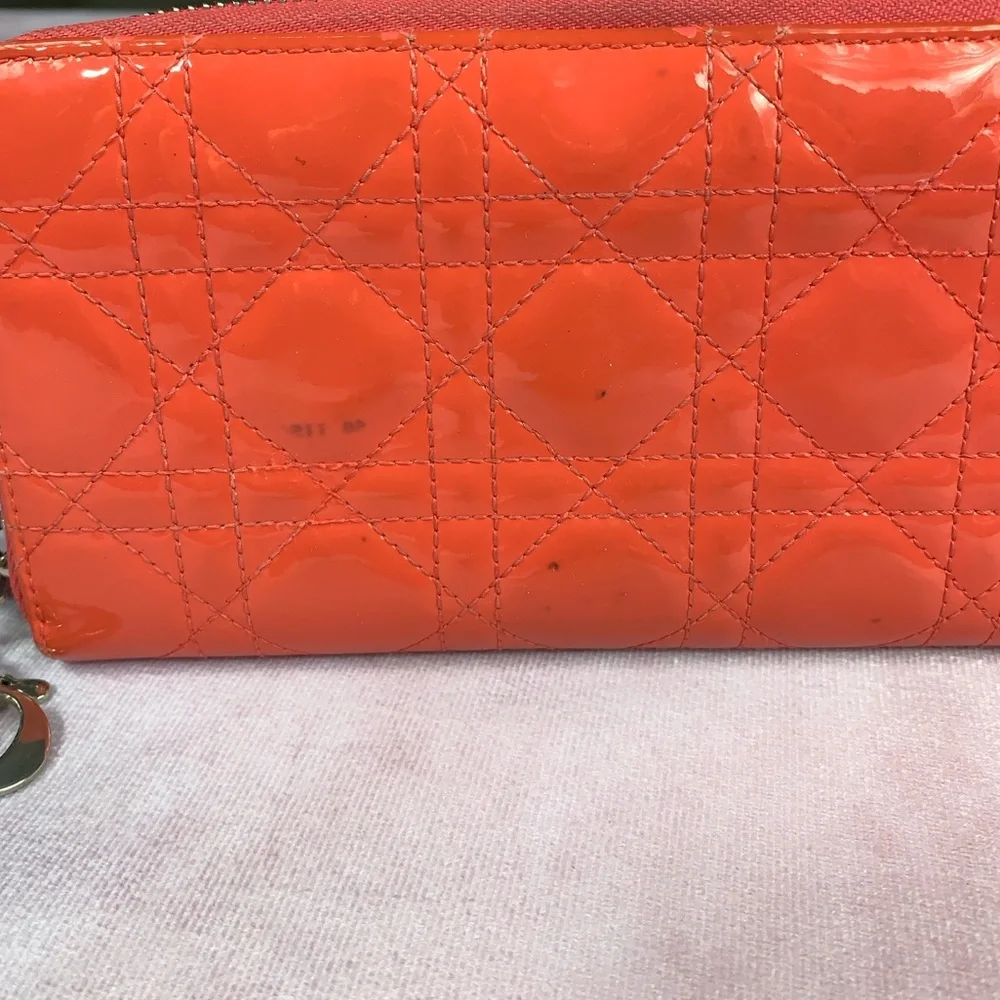 Christian Dior Lady Dior Patent Leather Long Zippy Wallet